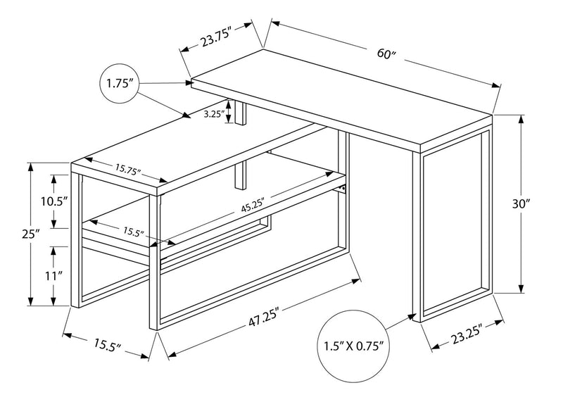Andrea 60\" L-Shaped Office Desk with Shelf - White