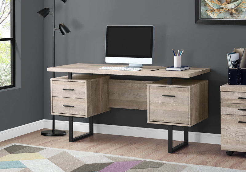 Teagan 60\" Reversible Office Desk with 3-Drawers - Taupe