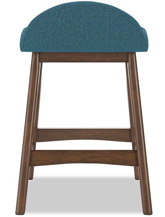 Jovi Counter-Height Stool with Linen-Look Fabric, Wood - Blue
