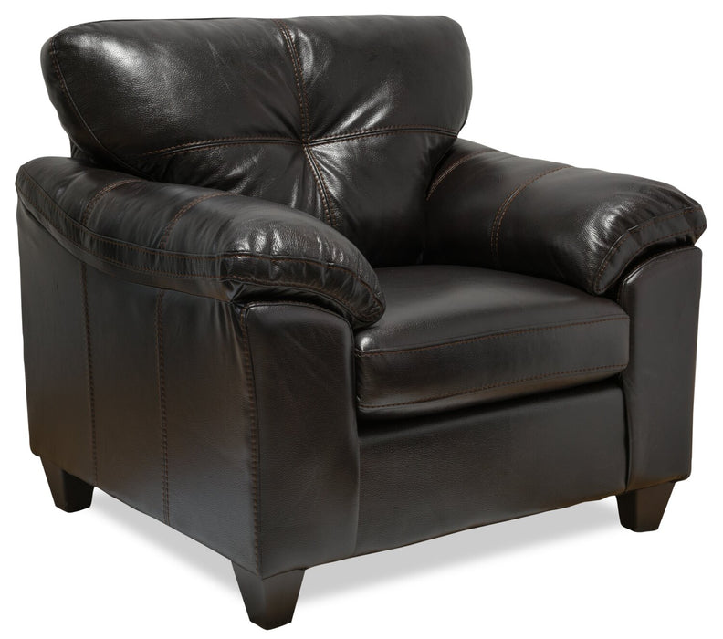 Made in Canada Addison 42\" Leather-Look Fabric Chair with Removable Seat Cushion and Tufting - Blackberry Black