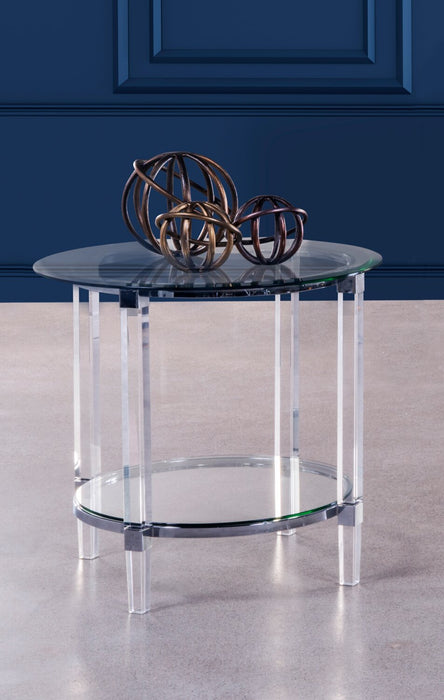 Enzo 24\" Glam Round End Table with Shelf - Glass Top with Metal and Acrylic Base