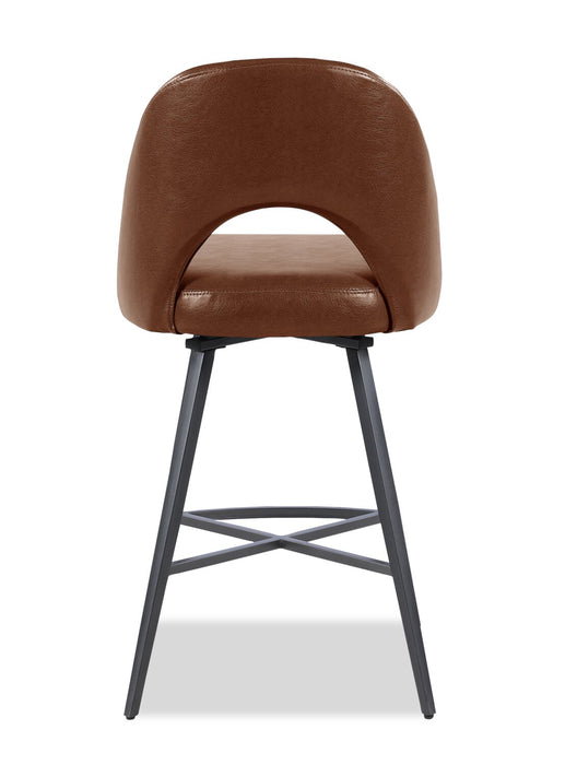Elijah Counter-Height Stool with Swivel Seat & Vegan Leather Fabric, 26\"H, Metal - Brown