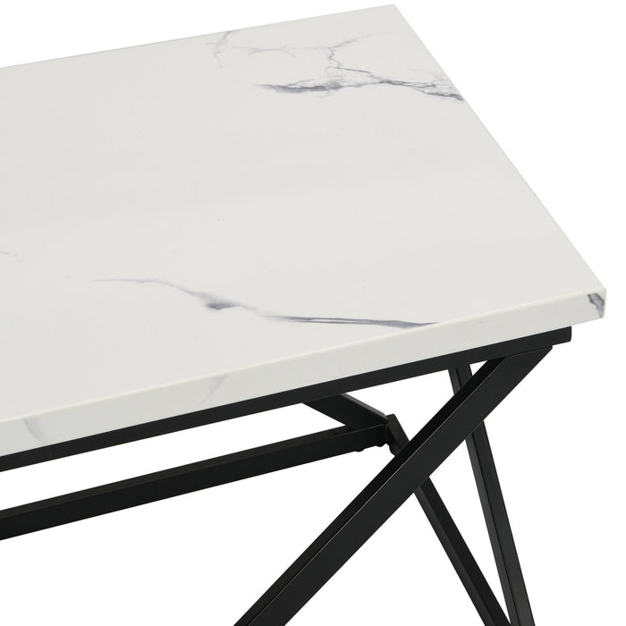 Verona 22\" Modern End Table - White Marble Look with Black Metal Base
