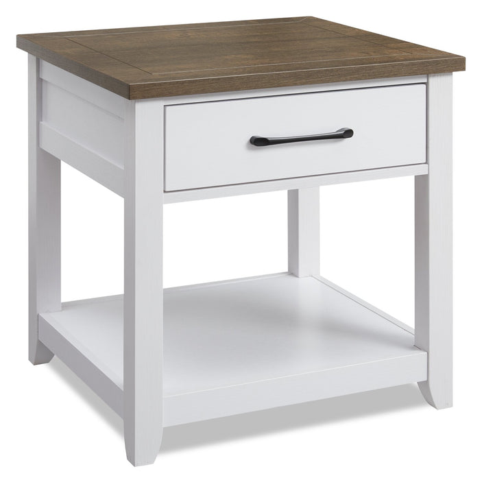 Kort & Co. Logan 22\" Traditional End Table with Storage and Shelf - White and Walnut Oak 