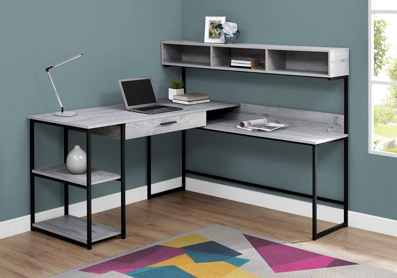 Oaklee 59\" L-Shaped Corner Office Desk with Hutch - Grey