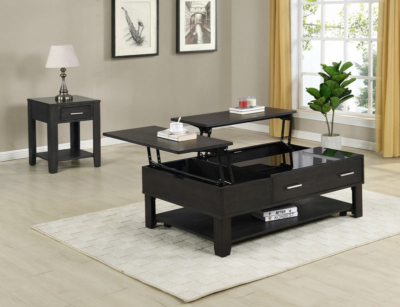 Landon 48\" Modern Lift Top Coffee Table With Storage, Shelf and Casters - Dark Brown  