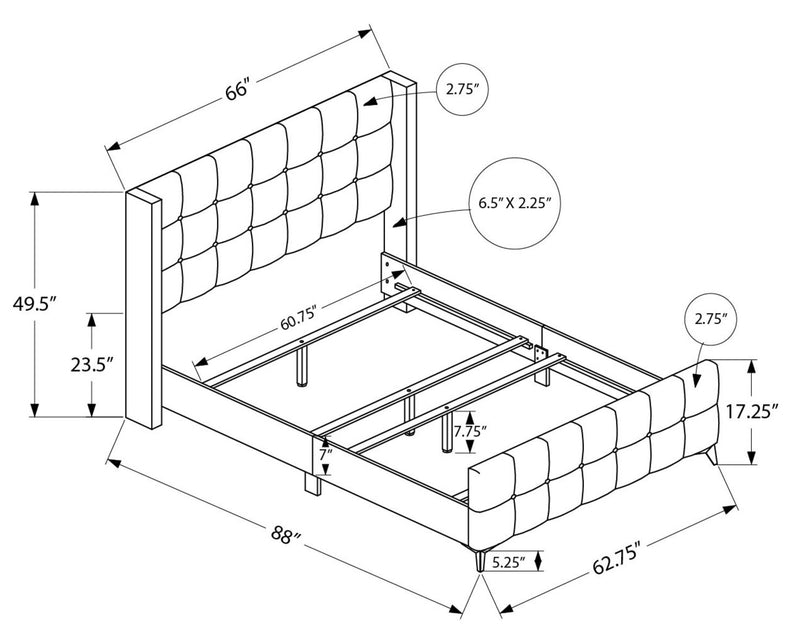 Zara Upholstered Bed in Pink Linen-Look Fabric - Button Tufted - Queen Size