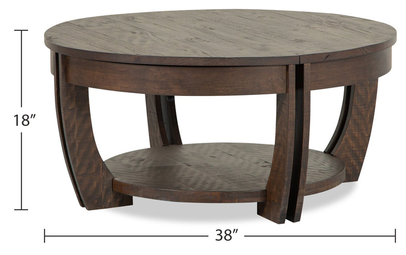 Lyndale 38\" Traditional Round Lift Top Coffee Table with Storage and Shelf - Brown Pine