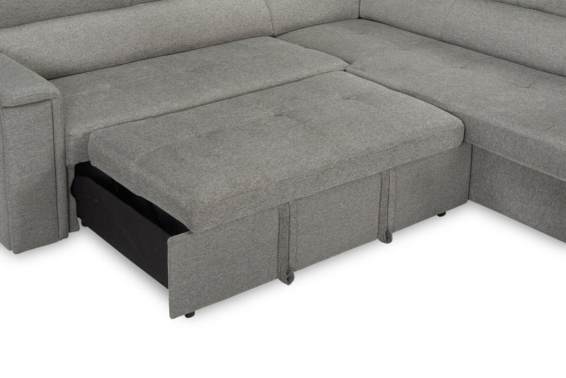 Savvy 2-Piece Left-Facing Linen-Look Fabric Sleeper Sectional with Adjustable Headrests - Grey