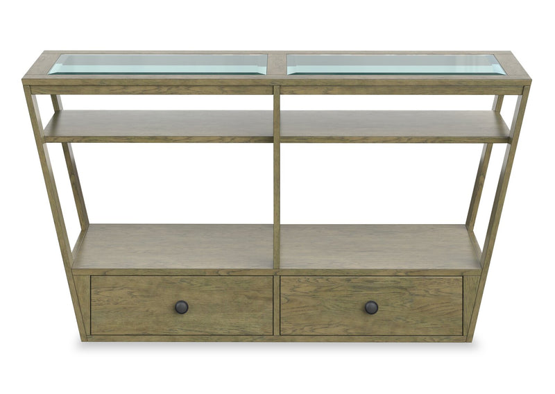Esme 56\" Traditional Glass Top Sofa Table with Storage and Shelf - Light Brown Wood