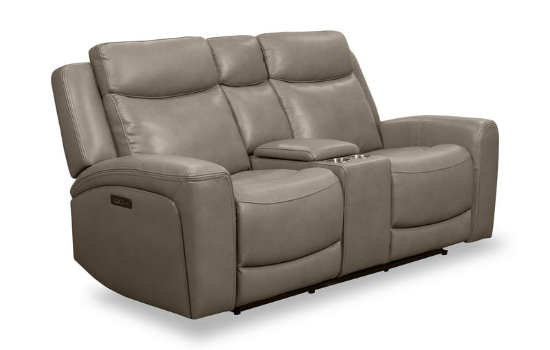 Scott Living Prescott 79\" Genuine Leather Power Reclining Loveseat with Power Headrests - Grey