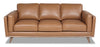 Vivia 86\" Genuine Leather Sofa with Removable Seat Cushions and Wood Base - Caramel Brown 