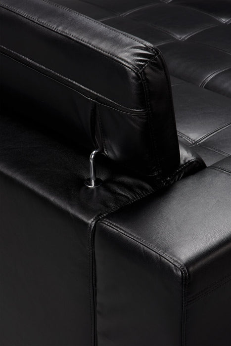 Drake 87\" Leather-Look Fabric Sleeper Sofa with Pull Out Sleeper, Flip-Up Headrests and Button Tufting - Black