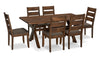 ["Plum 7pc Dining Set with Table & 6 Chairs, Wood, Live-Edge Look, 70.75\"W- Nutmeg Brown"]