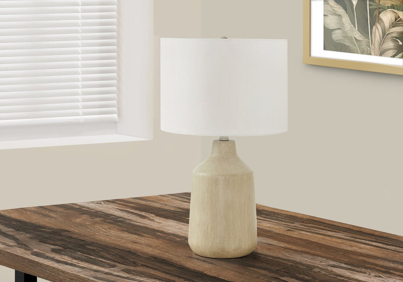 24\" Beige Concrete Table Lamp with White Shade