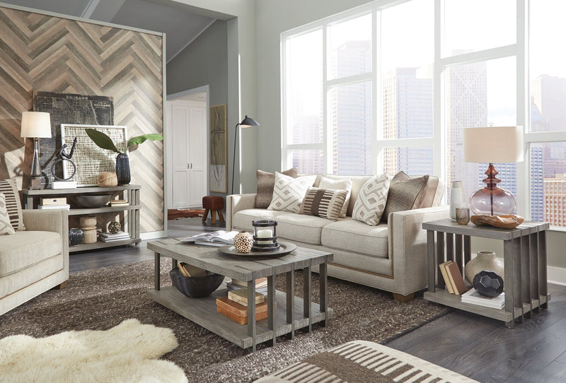 Eldridge 48\" Modern Coffee Table with Shelf - Weathered Grey with Metal and Wood