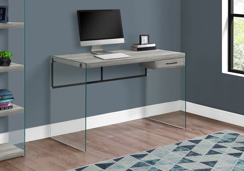 Isla 48\" Office Desk with Drawer - Grey with Glass Base