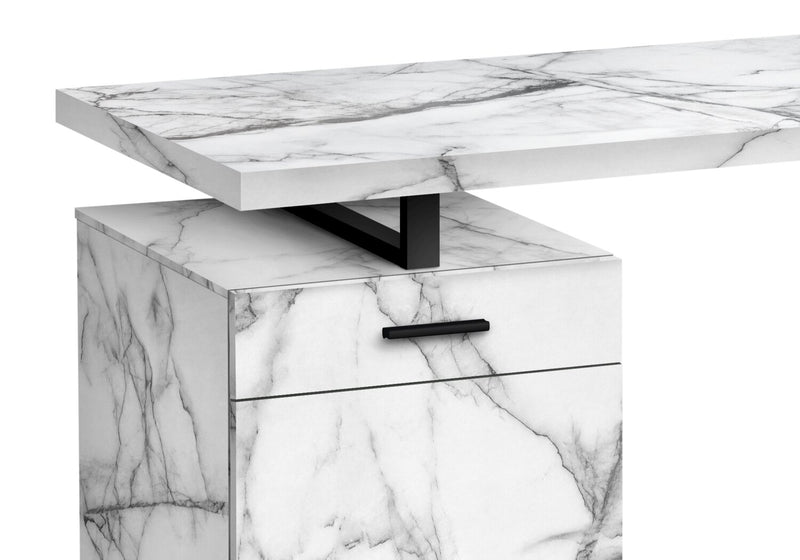 Remi 47.25\" Reversible Office Desk with Drawer & Cabinet - White Marble-Look