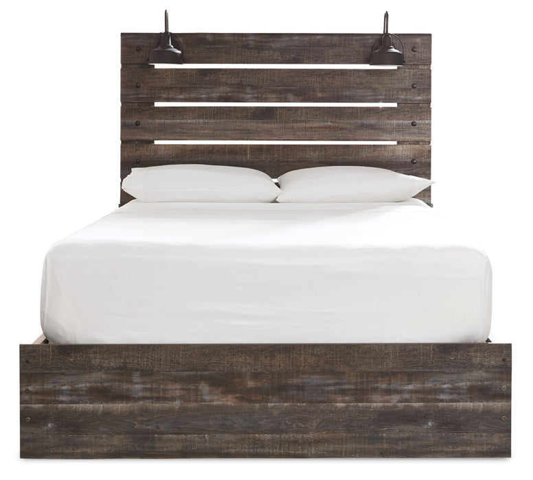 Abby Platform Side Storage Bed with LED Lights & USB Ports, Brown - Queen Size