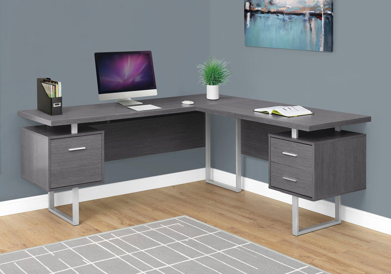 Marnie Reversible 71\" L-Shaped Corner Office Desk with 3-Drawers - Grey