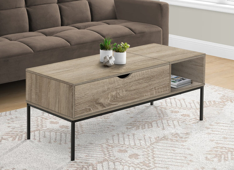 Bence 42\" Modern Lift Top Coffee Table with Storage - Taupe with Black Metal Legs