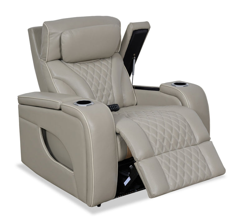 Elite 38\" Genuine Leather Massage Power Reclining Chair with Power Headrest and Storage Armrests - Grey