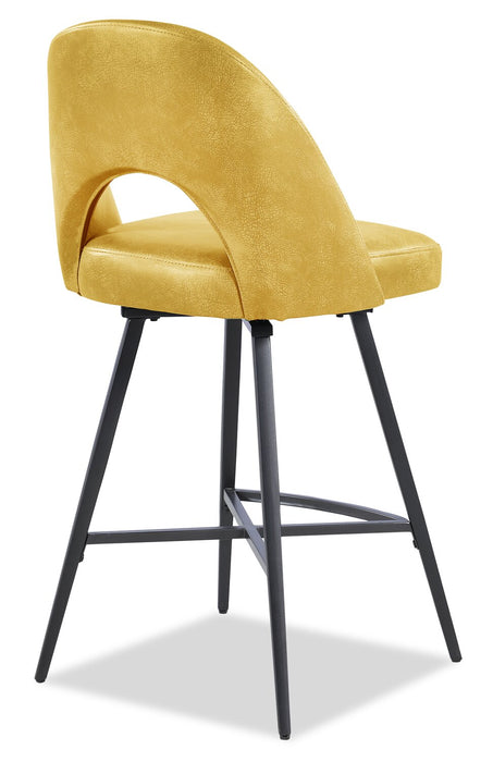 Kort & Co. Bay Counter-Height Stool with Swivel Seat, Vegan Leather Fabric, Metal - Mustard
