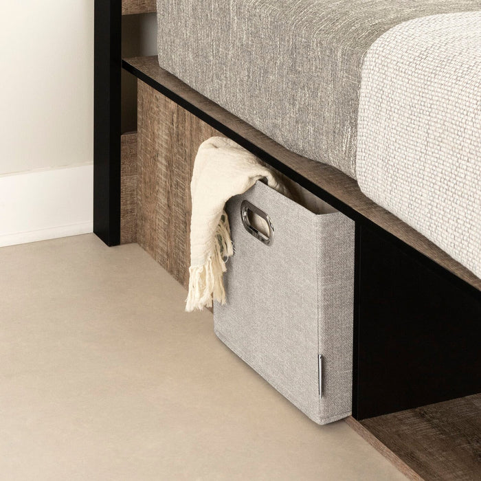 Everley Platform Bed Set with Panel Headboard, Built-in Storage & Baskets, Two-Tone - Full Size