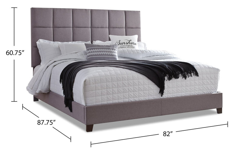 Livy Upholstered Bed in Grey Fabric, Tufted - King Size