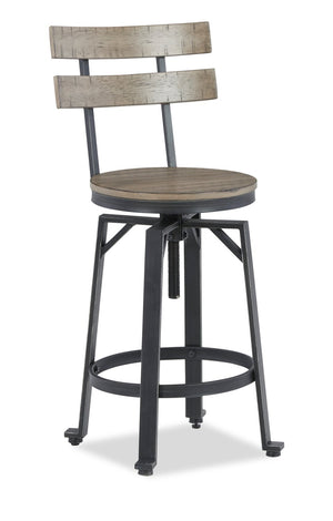 Axel Barstool with Swivel & Adjustable Seat, Slat-Back, Metal - Brown