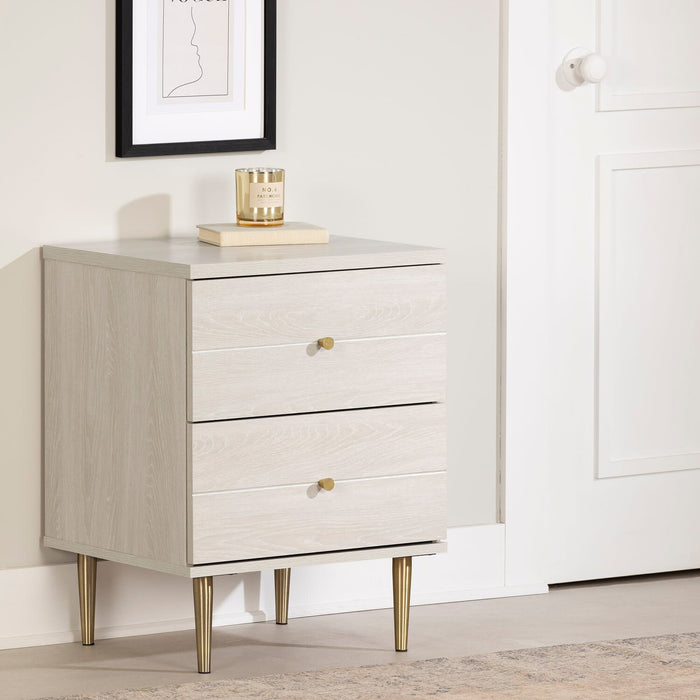 Lake Bedside 2-Drawer Nightstand, 19.5\"W x 25.5\"H, Made in Canada, Glam - White