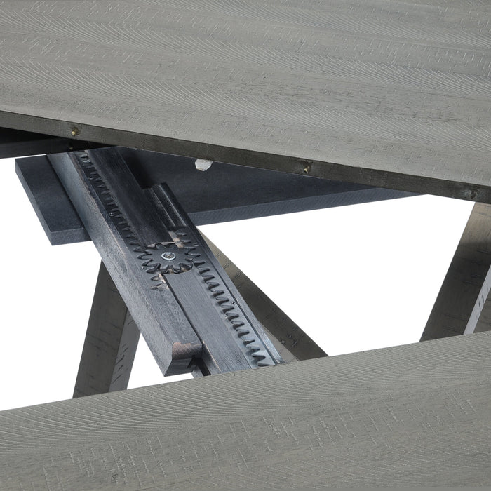 Alto Round Dining Table with 48-66\"W Extension, Trestle Base - Grey