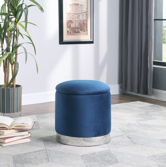 Phebe 16.5\" Storage Ottoman with Silver Trim Base - Navy