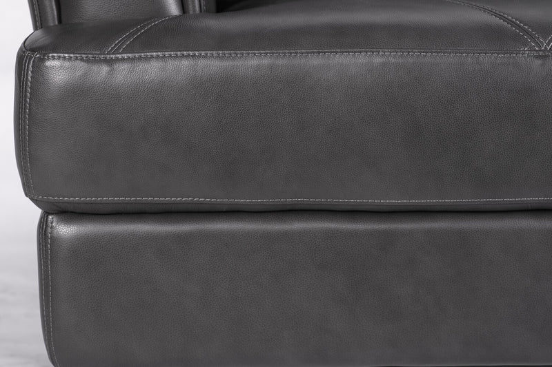 Chateau d'Ax Vita 44\" 100% Genuine Leather with Diamond Pattern Stitching and Wood Legs - Charcoal Grey