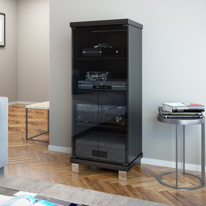 Holland 20.25\" Audio Stand with Storage and Cable Management -Black with Glass