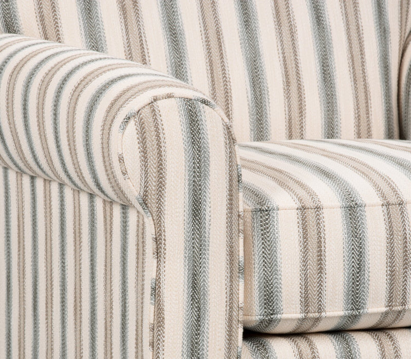Made in Canada Wynn 36\" Linen-Look Fabric Accent Chair with Rolled Arms and Wood Legs - Stripe Multicolour
