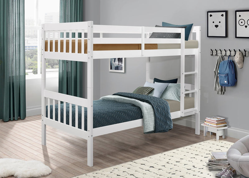 Miko Bunk Bed with Ladder & Guard Rail for Kids, White - Twin/Twin