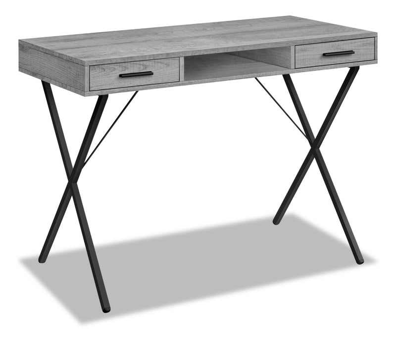 Rowan 42\" Office Desk with 2-Drawers & Cubbyhole - Grey