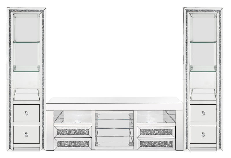 Oakley 98.5\" Glam 3-Piece Entertainment Centre with Storage and Cable Management for TVs up to 65\"- Silver
