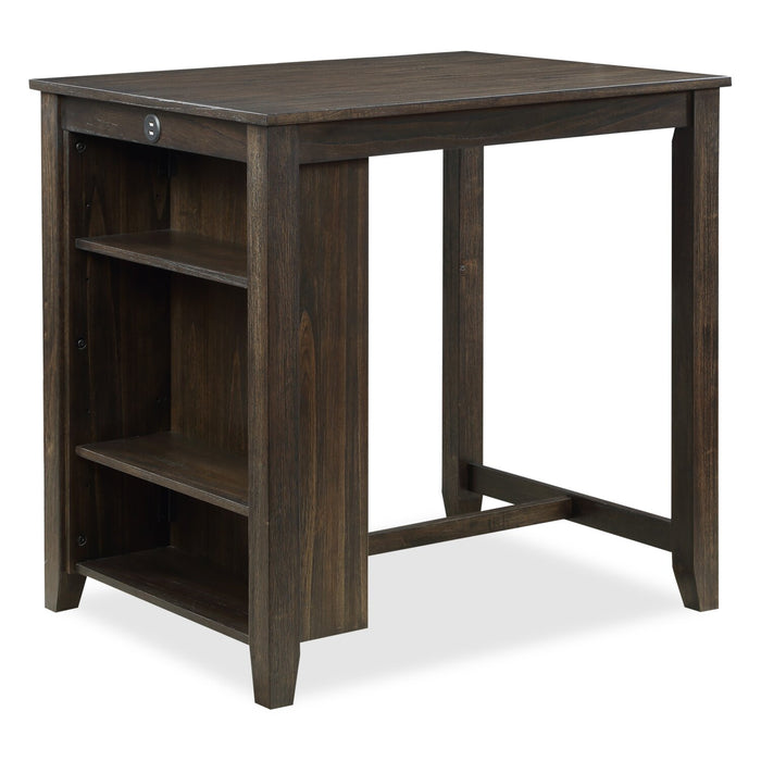 Lane 3pc Counter-Height Dining Set with Table & 2 Chairs, Built-in Shelves & USB, 36.5\"W - Brown