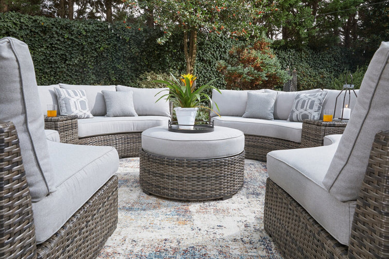 Lilo Large Outdoor Patio Ottoman - Resin Wicker & Nuvella Fabric, UV & Weather Resistant - Grey