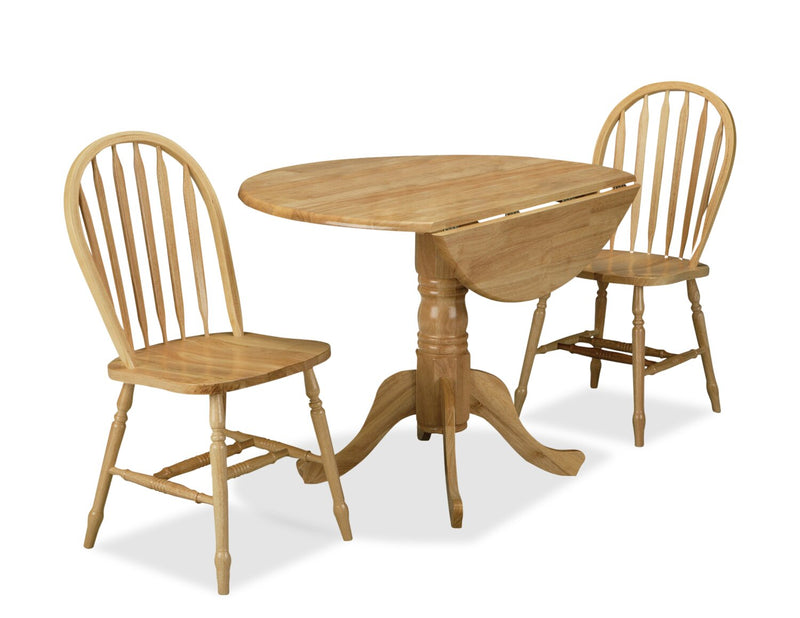 Hana 3pc Drop-Leaf Dining Set with Table & 2 Chairs, Pedestal Base, 40\"W - Natural