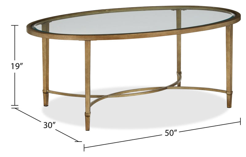 Copia 50\" Traditional Oval Glass Top Coffee Table - Silver and Gold with Metal Base