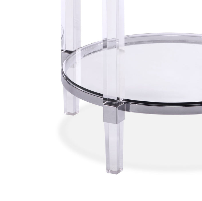 Enzo 24\" Glam Round End Table with Shelf - Glass Top with Metal and Acrylic Base