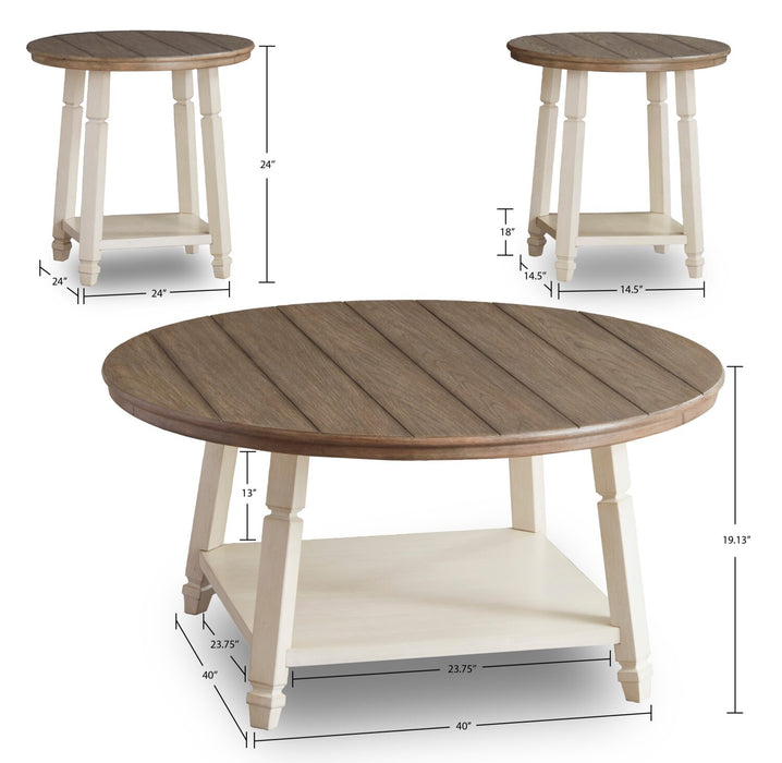 Bolanbrook 40\" Rustic Round 3-Pack Coffee + 2 End Tables with Shelf - Two Tone Wood