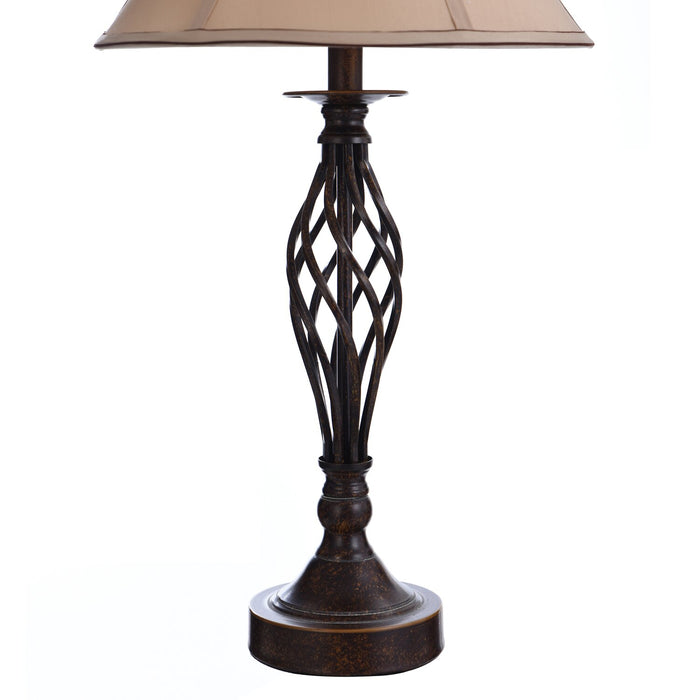 Fiona Traditional Antiqued-Bronze 3-Piece Set, Floor and Two Table Lamps