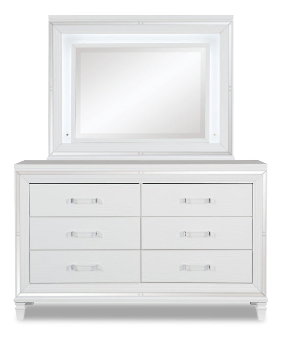 Max Bedroom Dresser Mirror with LED Light, Glam - White