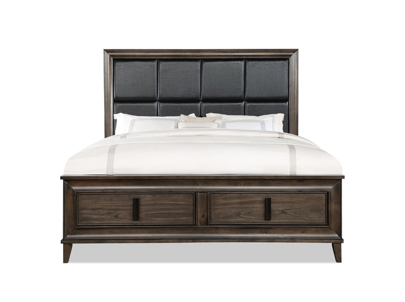 Kane Platform Storage Bed with Headboard & Frame, Vegan Leather, Brown - King Size