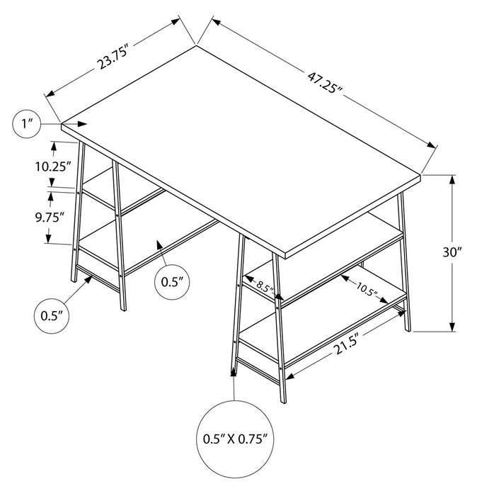Jonnie 47.25\" Office Desk with Sawhorse-style Legs - White