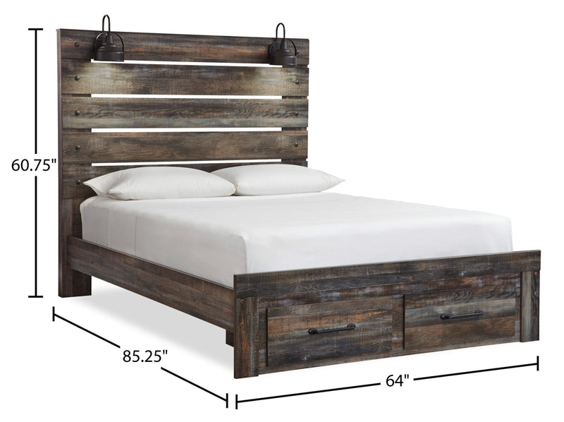 Abby Storage Bed with LED Light & USB Ports, Brown - Queen Size